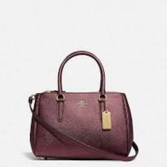 Like New Coach Mini Surrey Metallic Wine Satchel Handbag Purse - Picture 1 of 15